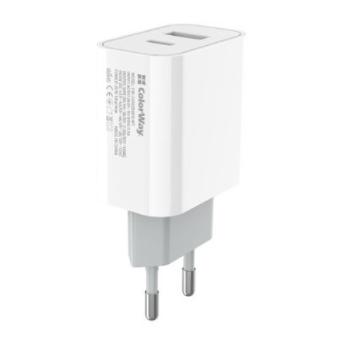 Зарядное устройство ColorWay Type-C PD + USB QC3.0 (20W) V2 white (CW-CHS025QPD-WT)