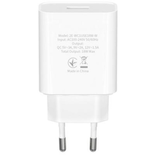 Зарядное устройство 2E USB Wall Charger QC3.0 DC5V/3A, Max 18W, white (2E-WC1USB18W-W)