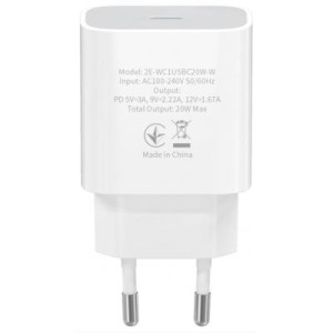 Зарядное устройство 2E USB-C Wall Charger PD3.0 DC5V/3A, 20W, white (2E-WC1USBC20W-W)