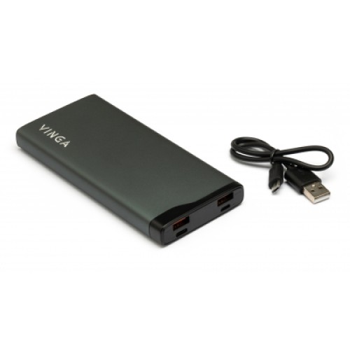 Батарея универсальная Vinga 10000 mAh QC3.0+PD 3 ports LCD metal (VPB1QPALD)