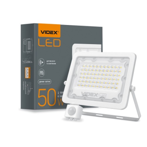 Прожектор Videx LED  50W 5000K с датчиком движения (VL-F2e505W-S)