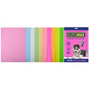 Бумага Buromax А4, 80g, PASTEL+NEON, 10colors, 50sh (BM.2721750-99)