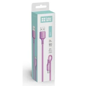 Дата кабель USB 2.0 AM to USB-C 1.0m soft silicone violet ColorWay (CW-CBUC044-PU)