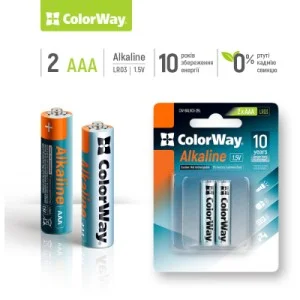 Батарейка ColorWay AAA LR03 Alkaline Power (лужні) * 2 blister (CW-BALR03-2BL)