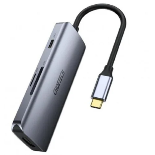 Концентратор Choetech USB-C 7-in-1 3хUSB 3.0+USB-C PD100W+HDMI 4K 30HZ+SD/TF USB3.1 (HUB-M19-GY)