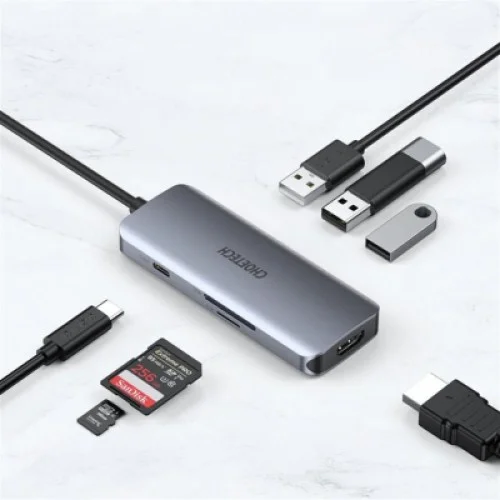 Концентратор Choetech USB-C 7-in-1 3хUSB 3.0+USB-C PD100W+HDMI 4K 30HZ+SD/TF USB3.1 (HUB-M19-GY)