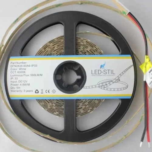 Светодиодная лента LED-STIL 6000K 4,8 Вт/м 2835 60 діодів IP33 12 Вольт 550 lm (DFN2835-60A6-IP33)
