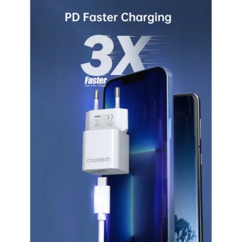 Зарядний пристрій Choetech GaN USB-C 20W QC3.0/PD/PPS (PD5010-EU-WH)