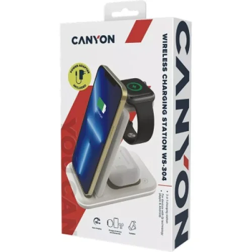Зарядний пристрій Canyon WS-304 Foldable 3in1 Wireless charger Cosmic Latte (CNS-WCS304CL)