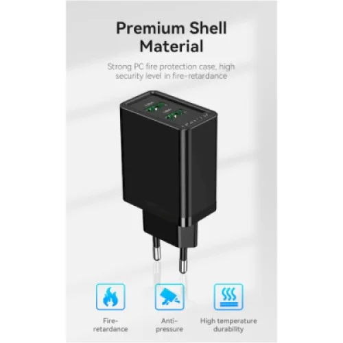 Зарядное устройство Vention 2xUSB 36W (2xUSB-A) QC3.0 black (FBAB0-EU)