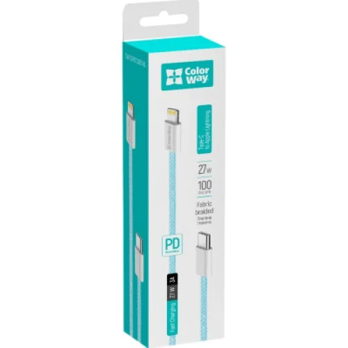 Дата кабель USB-C to Lightning 1.0m 27W blue ColorWay (CW-CBPDCL061-BL)