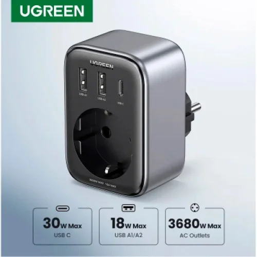 Зарядное устройство Ugreen 3xUSB 30W Outlet Extender (2хUSB-A+USB-C) CD314 (90613)