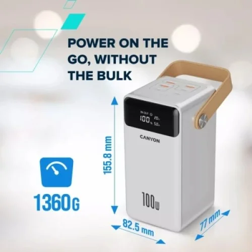 Батарея универсальная Canyon 60000mAh OnPower 610 PD/100W metal White (CNS-CPB610W)