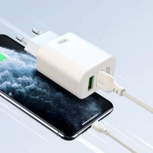 Зарядний пристрій XO QC 3.0 L85 18W/1USB + microUSB White (XO-L85m-WH)