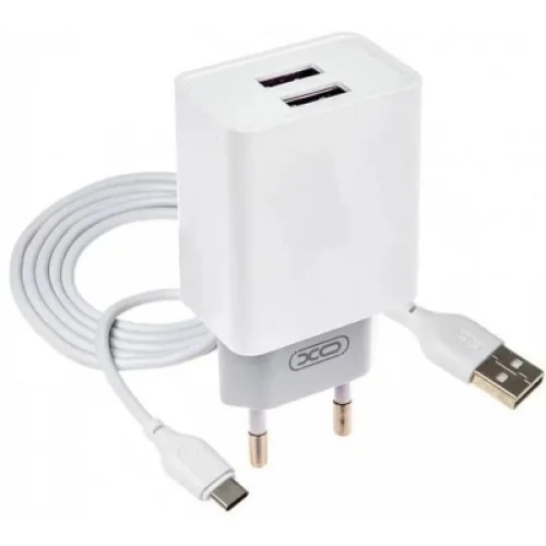 Зарядное устройство XO L65 адаптер 2USB / 2.4А + Type-C white (XO-L65-TC)