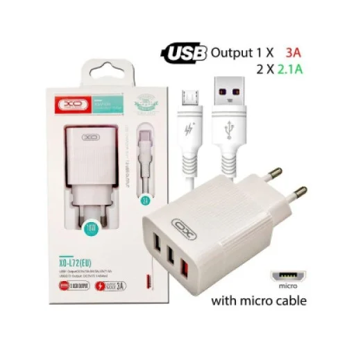 Зарядний пристрій XO L72 QC3.0 3USB +micro (XO-L72-MCR)