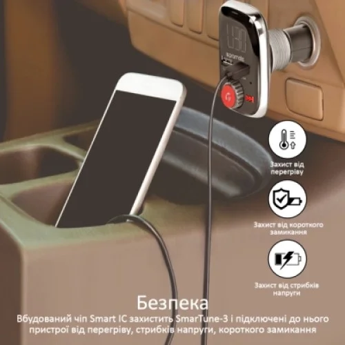 FM модулятор Promate SmarTune 3 BLUETOOTH/AUX/SD/USB 2XUSB 3.4 A BLACK (smartune-3.black)