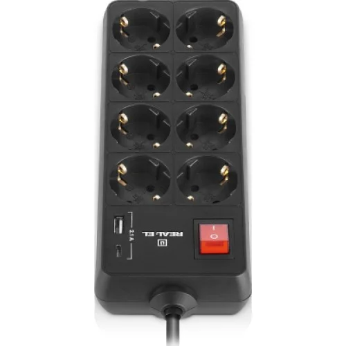 Мережевий фільтр живлення REAL-EL RS-PROTECT 805 3m, black (EL122300043)