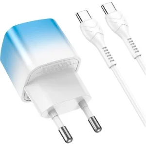 Зарядное устройство HOCO C101A USB-C PD20W + cable USB-C to USB-C Ice Blue (6931474769398)