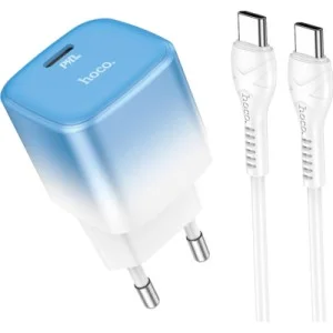 Зарядное устройство HOCO C101A USB-C PD20W + cable USB-C to USB-C Ice Blue (6931474769398)