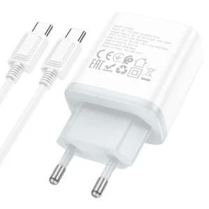 Зарядний пристрій HOCO C105A Stage 1xUSB-C PD20W + 1xUSB QC3.0 + cable USB-C to USB-C White (6931474782922)