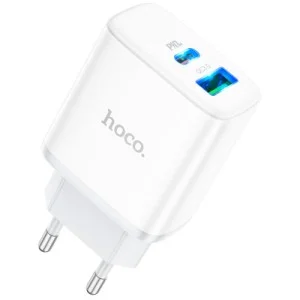 Зарядний пристрій HOCO C105A Stage 1xUSB-C PD20W + 1xUSB QC3.0 White (6931474782946)