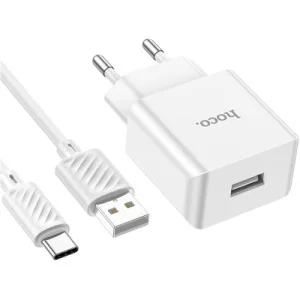 Зарядний пристрій HOCO C106A Leisure USB + cable USB to USB-C 10.5W White (6931474783912)