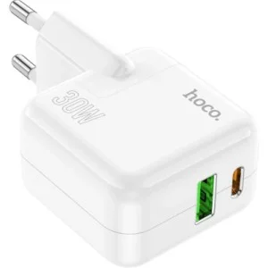 Зарядний пристрій HOCO C111A Lucky 1xUSB-C PD30W + 1xUSB QC3.0 White (6931474790866)