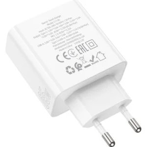 Зарядний пристрій HOCO C113A Awesome 1xUSB-C PD65W + 1xUSB QC3.0 White (6931474790910)