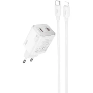 Зарядное устройство HOCO N42 Elogiado 2xUSB-C PD45W + cable USB-C to Lightning White (6942007617116)