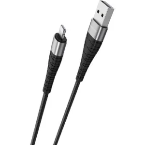 Дата кабель USB 2.0 AM to Lightning 1.0m 2.4A nylon BX32 black BOROFONE (6931474710413)