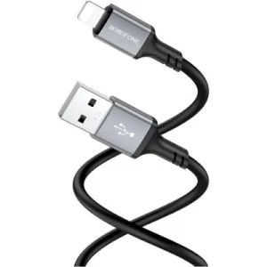 Дата кабель USB 2.0 AM to Lightning 1.0m Famous silicone BX83 black BOROFONE (6974443386356)