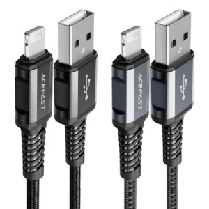 Дата кабель USB 2.0 AM to Lightning 1.2m 2.4A nylon C1-02 black Acefast (AFC1-02B)