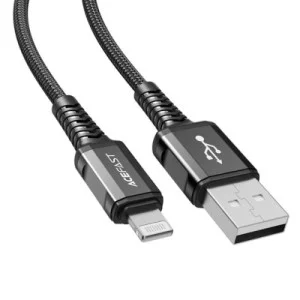 Дата кабель USB 2.0 AM to Lightning 1.2m 2.4A nylon C1-02 black Acefast (AFC1-02B)