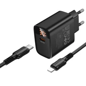 Зарядний пристрій BOROFONE BA97A Ilustre USB-C PD30W digital display + cable USB-C to Lightning Black (6941991120497)
