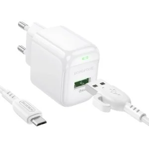 Зарядний пристрій BOROFONE BAS42A Potential USB QC3.0 + cable USB to Micro 5P White (6941991113796)