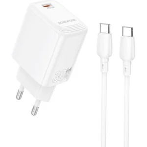 Зарядний пристрій BOROFONE BN28 Fuente USB-C PD30W + cable USB-C to USB-C White (6941991120312)
