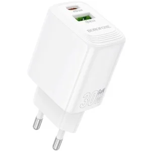 Зарядний пристрій BOROFONE BN29 Fuente 1xUSB-C PD30W + 1xUSB QC3.0 White (6941991120329)