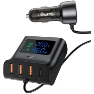 Зарядний пристрій Acefast B11 Car Charger Splitter 3xUSB-A + 1xUSB-C 138W with digital display Black (6974316282488)