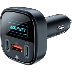 Зарядное устройство Acefast B5 Car Charger 2xUSB-C + 1xUSB-A 101W OLED smart display Metal Black (6974316281436)