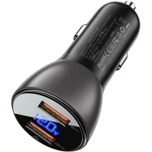Зарядное устройство Acefast B7 Car Charger 2xUSB-A 45W with digital display Metal Black (6974316280989)