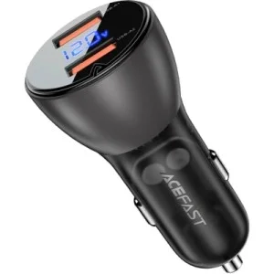 Зарядное устройство Acefast B7 Car Charger 2xUSB-A 45W with digital display Metal Black (6974316280989)