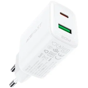 Зарядний пристрій Acefast A25 1xUSB-C PD20W + 1xUSB-A White (6974316281214)