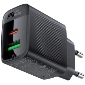 Зарядний пристрій Acefast A78 1xUSB-C PD20W + 1xUSB-A GaN Black (6974316283256)