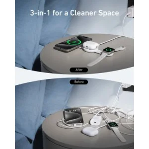 Зарядний пристрій Anker MagGo Wireless Charging Pad 15W 3-in-1 Foldable White (B25M8H21)