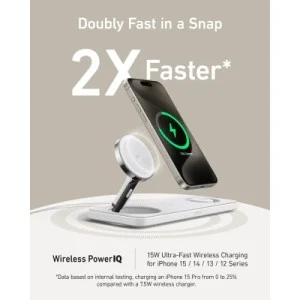 Зарядний пристрій Anker MagGo Wireless Charging Station 15W 3-in-1 Pad White (B25M1321)