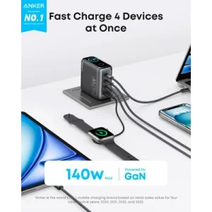 Зарядний пристрій Anker Laptop GaN 140W 3xUSB-C PD3.1 + USB-A + display + cable Black (B2697GZ1)