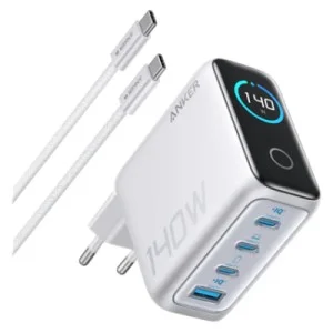 Зарядний пристрій Anker Laptop GaN 140W 3xUSB-C PD3.1 + USB-A + display + cable Silver (B2697G41)