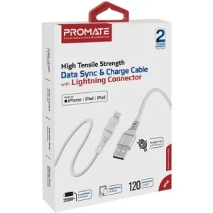 Дата кабель USB 2.0 AM to Lightning 1.2m 2.4A MFi PowerLine-Ai120 white Promate (powerline-ai120.white)
