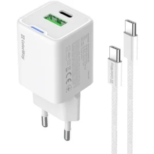 Зарядное устройство ColorWay C101A GaN Mini 20W PD PPS USB-C + USB-A QC4.0 + cable USB-C to USB-C black (CW-CHS062PDC-WT)